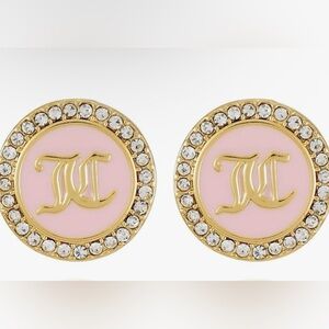 ❤️Juicy Couture Goldtone& Pave Crystal Glass Stone Pink Circle Stud Earrings